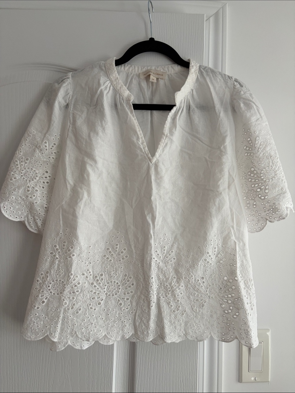 White Eyelet V-Neck Blouse 100% cotton